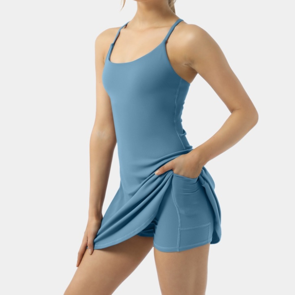 blue athleisure dress with built in shorts size large